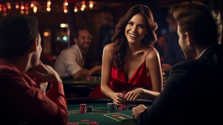 Meja blackjack dengan dealer profesional melayani pemain secara langsung